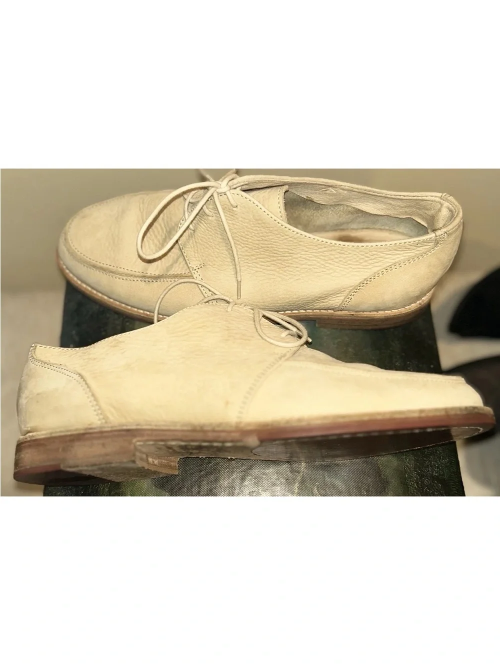 Vintage David AND JOAN Beige Leather Oxford Men's Dress Shoes Lace Up EU 42.5